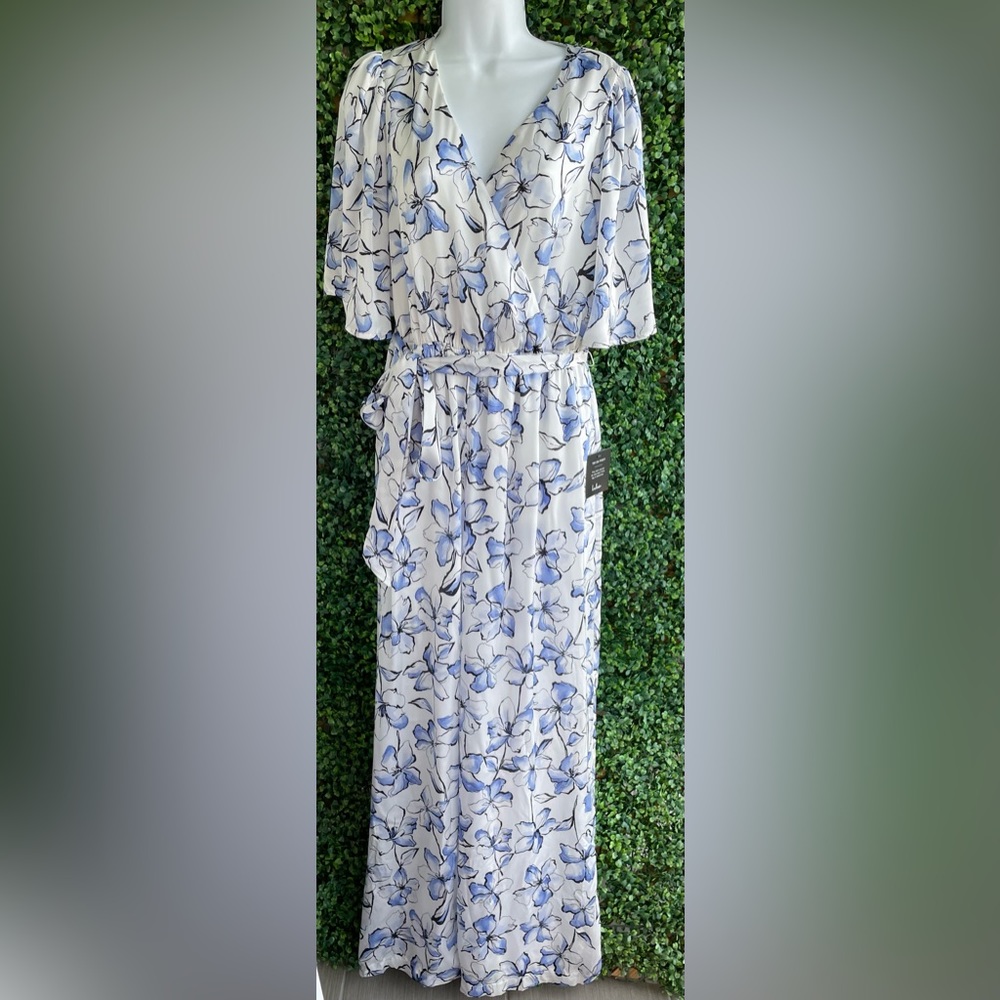 Lulus | True Masterpiece White Floral Print Satin Wide-Leg Jumpsuit - NWT - Picture 7 of 16